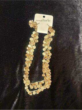 Charming Charlie Gold Disc Layered Necklace with Matching Earrings